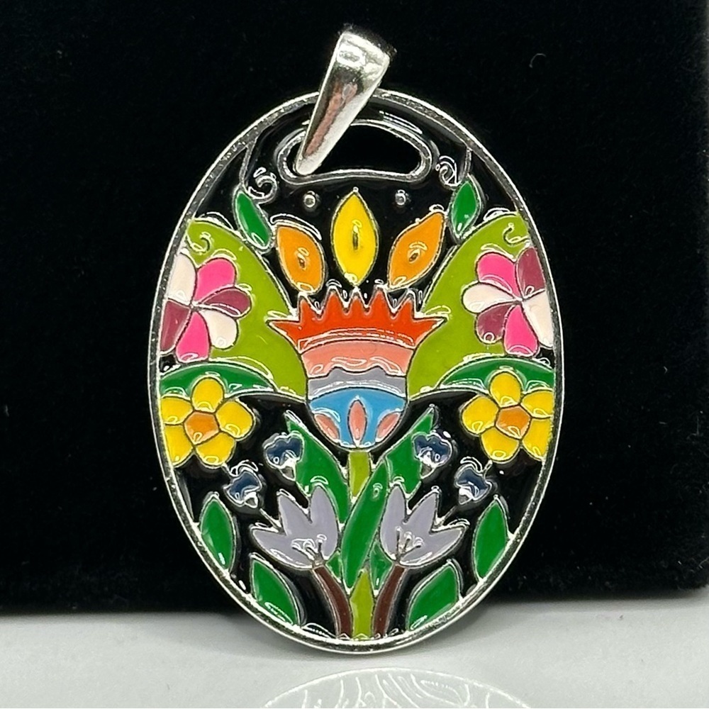Hippie Art Floral Pendant Eclectic Pop Art Flowers Gypsy Peasant Pendant